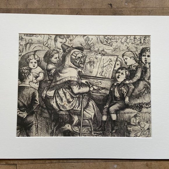 Thomas Nast, Mother Goose, Antique Print, Woodcut Engraving